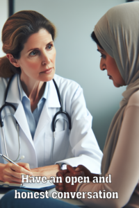 Woman with hot flashes and night sweats having a consultation with their Doctor