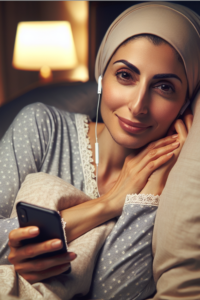 A woman powering down before bed