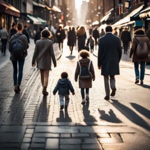 People walking in the city sidewalk or urban street to show that walking is part of daily life.