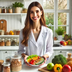 Nutritionist demonstrating healthy food